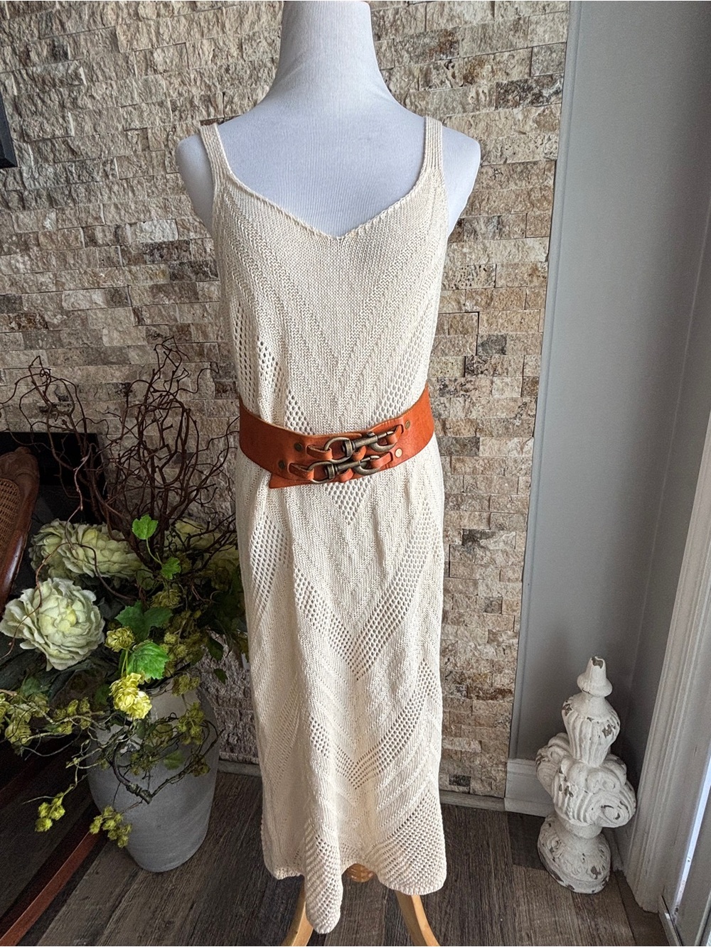 Linea Pelle Wide Leather Waist Belt in Burnt Orange with Brass Hardware